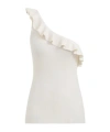 Zimmermann Rhiannon One-shoulder Ruffled Ribbed-knit Top