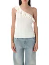 Zimmermann Rhiannon One-shoulder Ruffled Ribbed-knit Top