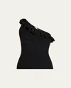 Zimmermann Asymmetric Ruffle Top In Black