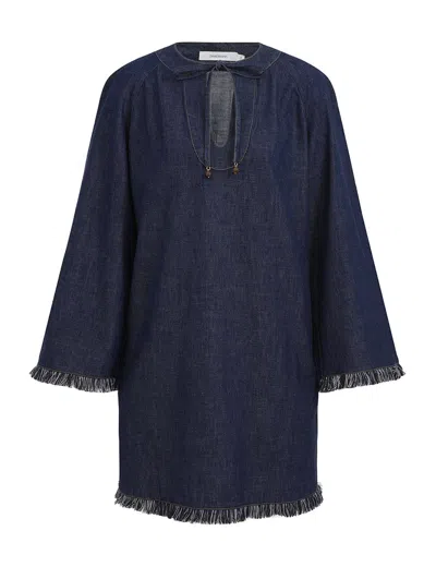 Zimmermann Rhiannon Fringe Denim Mini Dress