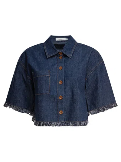 Zimmermann Rhiannon Fringe Denim Shirt Shirts Blue