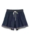 Zimmermann Rhiannon Drawstring Waist Fringe Hem Denim Shorts In Denim