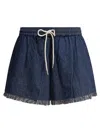 Zimmermann Rhiannon Drawstring Waist Fringe Hem Denim Shorts