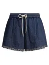 Zimmermann Rhiannon Drawstring Waist Fringe Hem Denim Shorts