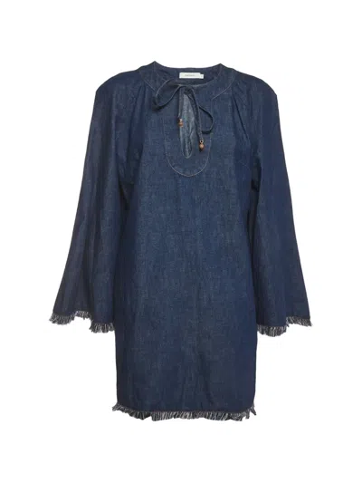 Pre-owned Zimmermann Rhiannon Fringed Mini Dress In Blue