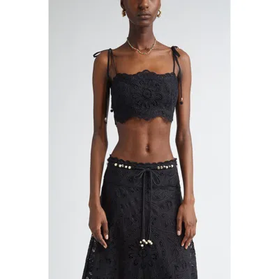 ZIMMERMANN ZIMMERMANN RHIANNON GUIPURE LACE TRIM COTTON CROP TOP