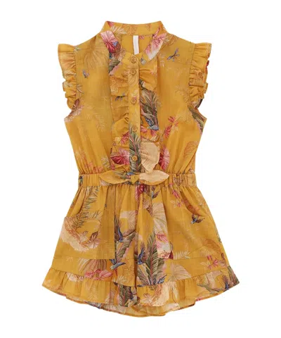 Zimmermann Rhiannon Kids Frill Playsuit In Metallic
