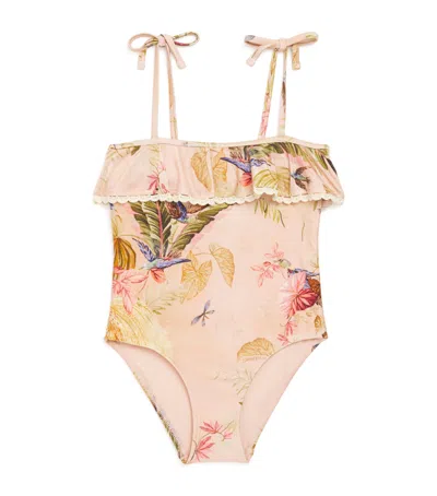 Zimmermann Rhiannon Kids Trim Frill Swimsuit In Pink