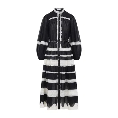 ZIMMERMANN RHIANNON LACE BLACK COTTON MIDI DRESS