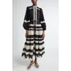 Zimmermann Rhiannon Lace Stripe Long Sleeve Billow Midi Shirtdress