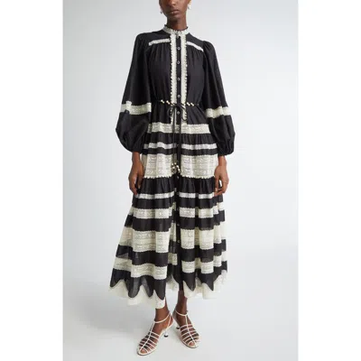 Zimmermann Puff-sleeve Dress In Black/cream
