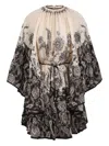 Zimmermann Womens Rhiannon Lantern Silk Mini Dress Cream Black Floral