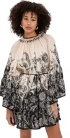 ZIMMERMANN RHIANNON LANTERN MINI DRESS CREAM/BLACK FLORAL
