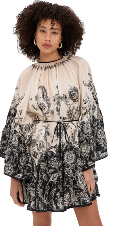 ZIMMERMANN RHIANNON LANTERN MINI DRESS CREAM/BLACK FLORAL