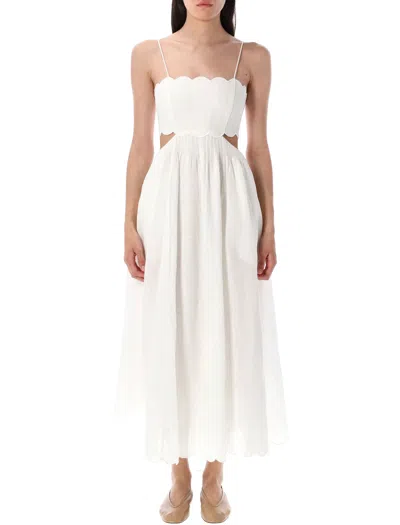 Zimmermann Devi Scallop-edge Cutout Linen-voile Midi Dress In Ivory