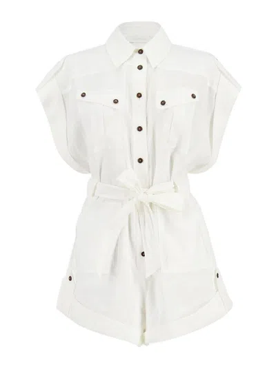 Zimmermann Rhiannon Cuffed Linen Playsuit In White