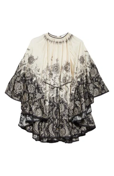 ZIMMERMANN ZIMMERMANN RHIANNON LONG SLEEVE SILK HABUTAI LANTERN MINIDRESS