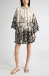 Zimmermann Rhiannon Long Sleeve Silk Habutai Lantern Minidress