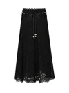Zimmermann Flared Midi Skirt With Embroidered Openwork Design In Black