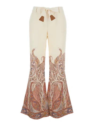 Zimmermann 'rhiannon' Multicolor Flared Pants With Drawstring Waist And Paisley Print In Cotton Woma