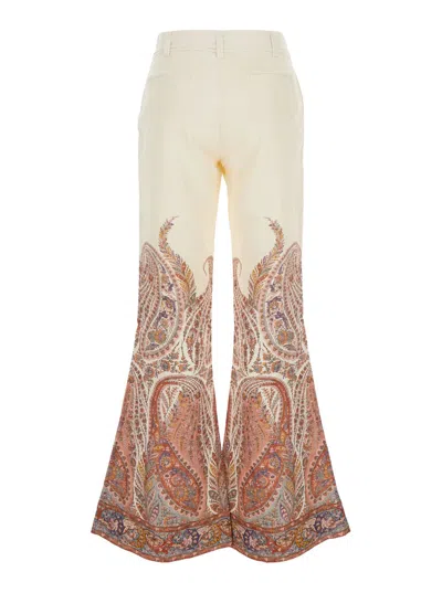 Zimmermann Rhiannon Multicolor Flared Pants With Drawstring Waist And Paisley Print In Cotton Woman In White