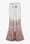 Zimmermann Rhiannon Multicolor Flared Pants With Drawstring Waist And Paisley Print In Cotton Woman In White