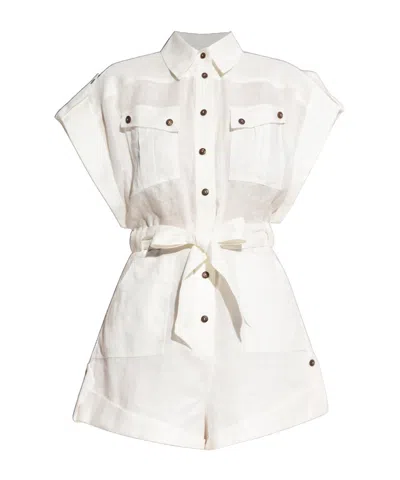 Zimmermann Rhiannon Cuffed Linen Playsuit In White