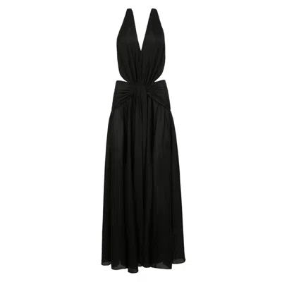 Zimmermann Rhiannon Plunge Halter Maxi Dress In Habutae Silk In Black