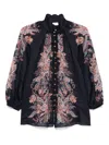 Zimmermann Rhiannon Billow Blue Blouse With High Neck And All-over Paisley Print In Ramie Woman In Blue