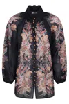 Zimmermann Rhiannon Billow Blue Blouse With High Neck And All-over Paisley Print In Ramie Woman In Black