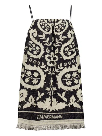 Zimmermann Rhiannon Cotton Toweling Mini Dress In Black