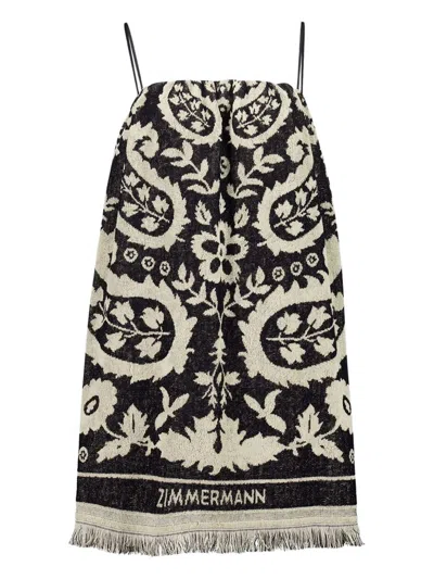 Zimmermann Rhiannon Cotton Toweling Mini Dress In Black