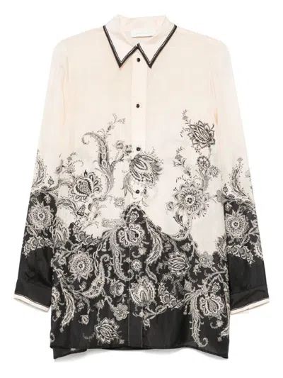 Zimmermann Rhiannon Printed Silk Shirt In Neutral