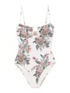 Zimmermann Beige Floral Printed Swimsuit In White