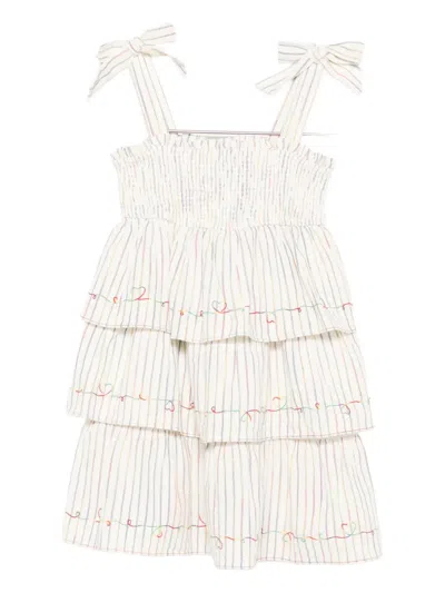 Zimmermann Rhiannon Rainbow-stripe Tiered-ruffle Dress In White