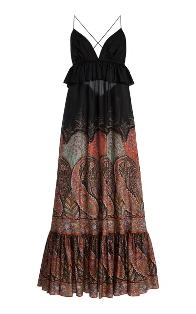 Zimmermann Rhiannon Ruffled Paisley-print Silk Midi Dress In Black Paisley