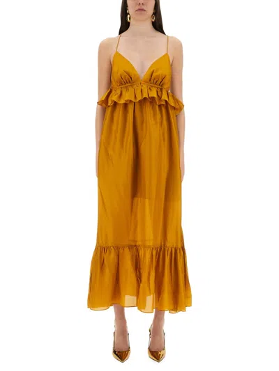 Zimmermann Rhiannon Ruffled Silk Midi Dress In Orange