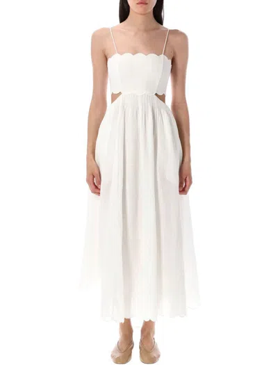 Zimmermann Rhiannon Cutout Pleated Scalloped Linen-voile Midi Dress In Ivory