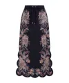 Zimmermann Rhiannon Scallop Midi Skirt In Navy Blue Multicolored Paisley Pattern