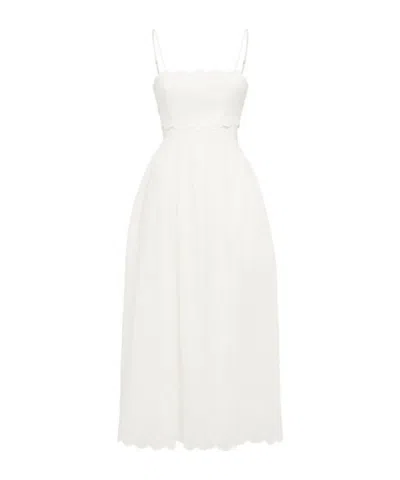 Zimmermann Rhiannon Scalloped Linen Midi Dress In White
