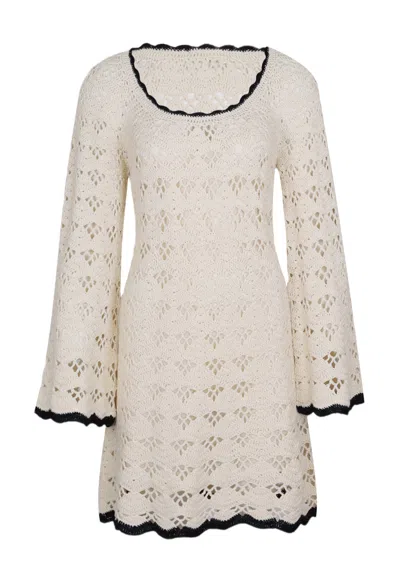 Zimmermann Rhiannon Scoop Neck Crochet Dress Cream/black In Multi