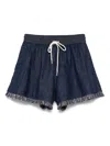 Zimmermann Rhiannon Drawstring Waist Fringe Hem Denim Shorts In Blue