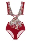 Zimmermann Rhiannon Cutout Printed Swimsuit In Red