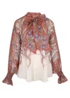 Zimmermann Rhiannon Tie Neck Blouse Cream Paisley In Multi