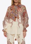 Zimmermann Womens Cream Paisley Rhiannon Self-tie-collar Woven Blouse Xxs In Multi