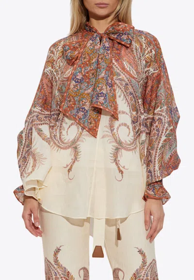 ZIMMERMANN RHIANNON TIE-NECK PRINTED BLOUSE