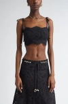 Zimmermann Rhiannon Tie Strap Silk Guipure Lace Crop Top In Black Paisley
