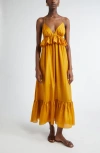 Zimmermann Rhiannon Tiered Ruffle Peplum Silk Maxi Dress In Gold