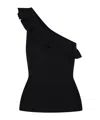 Zimmermann One-shoulder Ruffle Top With Ribbed Texture In Black