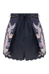 Zimmermann Rhiannon Tuck Printed Linen Shorts In Multi